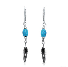 Load image into Gallery viewer, Turquoise Feather Leaf Leverback Dangle Earrings