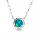 Load image into Gallery viewer, Sterling Silver Round Blue Opal Bezel Solitaire Necklace