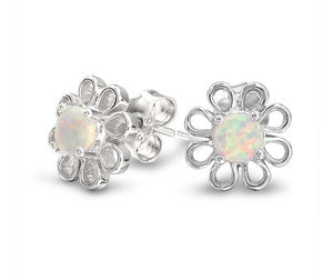 Rainbow Opal Daisy Flower Stud Earrings