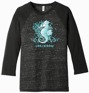 3/4 Sleeve Raglan Seahorse Design T-shirt