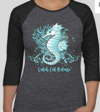 Load image into Gallery viewer, 3/4 Sleeve Raglan Seahorse Design T-shirt