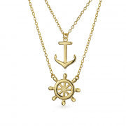 Nautical Ship Wheel and Anchor Layered Necklace