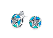 Load image into Gallery viewer, Nautical Starfish Blue Opal CZ Stud Earrings