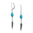 Load image into Gallery viewer, Turquoise Feather Leaf Leverback Dangle Earrings