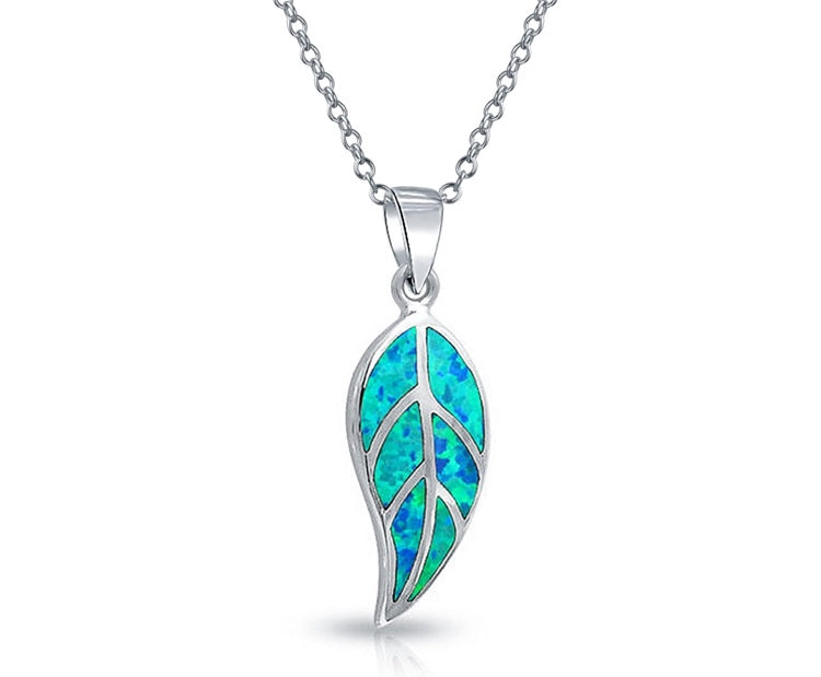 Ocean Blue Leaf Design Charm Necklace
