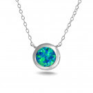 Sterling Silver Round Blue Opal Bezel Solitaire Necklace