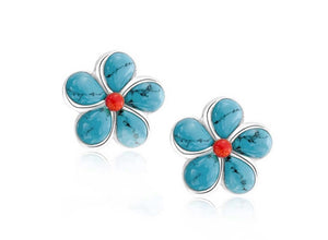 Turquoise Petals Coral Flower Stud Earrings