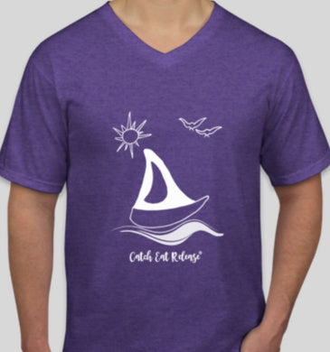 Unisex Vneck T-Shirt Sailboat Design