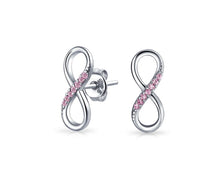 Load image into Gallery viewer, Pink CZ Sterling Silver Infinity Earrings