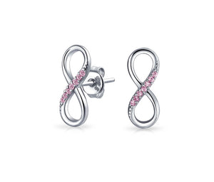 Pink CZ Sterling Silver Infinity Earrings