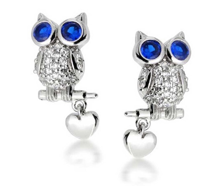 Blue Sapphire Owl Studs