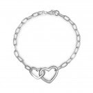 Sisters Engraved Interlocking Hearts Link Bracelet Silver 7.5in