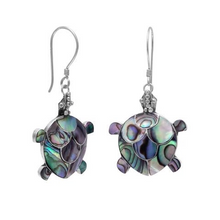 Load image into Gallery viewer, Abalone Shell Sterling Turtle Earrings