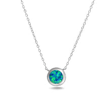 Load image into Gallery viewer, Sterling Silver Round Blue Opal Bezel Solitaire Necklace
