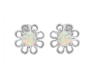 Rainbow Opal Daisy Flower Stud Earrings
