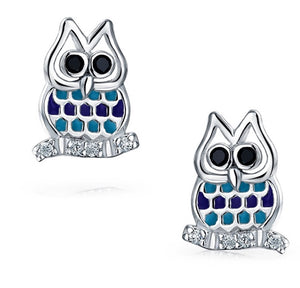 Wise Owl Blue Stud Earrings